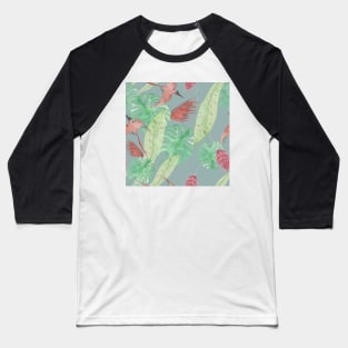 Blue Tropical Bird Pattern Baseball T-Shirt